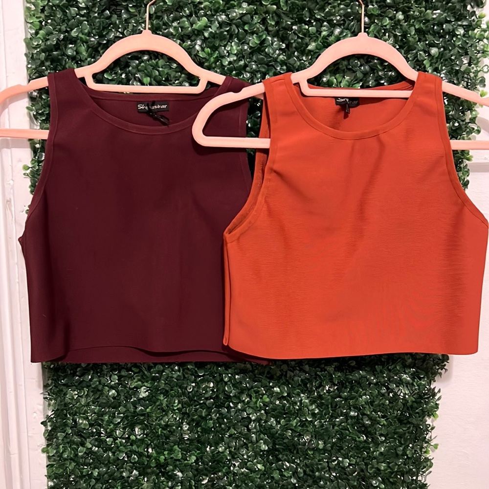 NEW! NEVER WORN! Crop top, Large (fits tight), Brown & Burgundy from MANDEE.